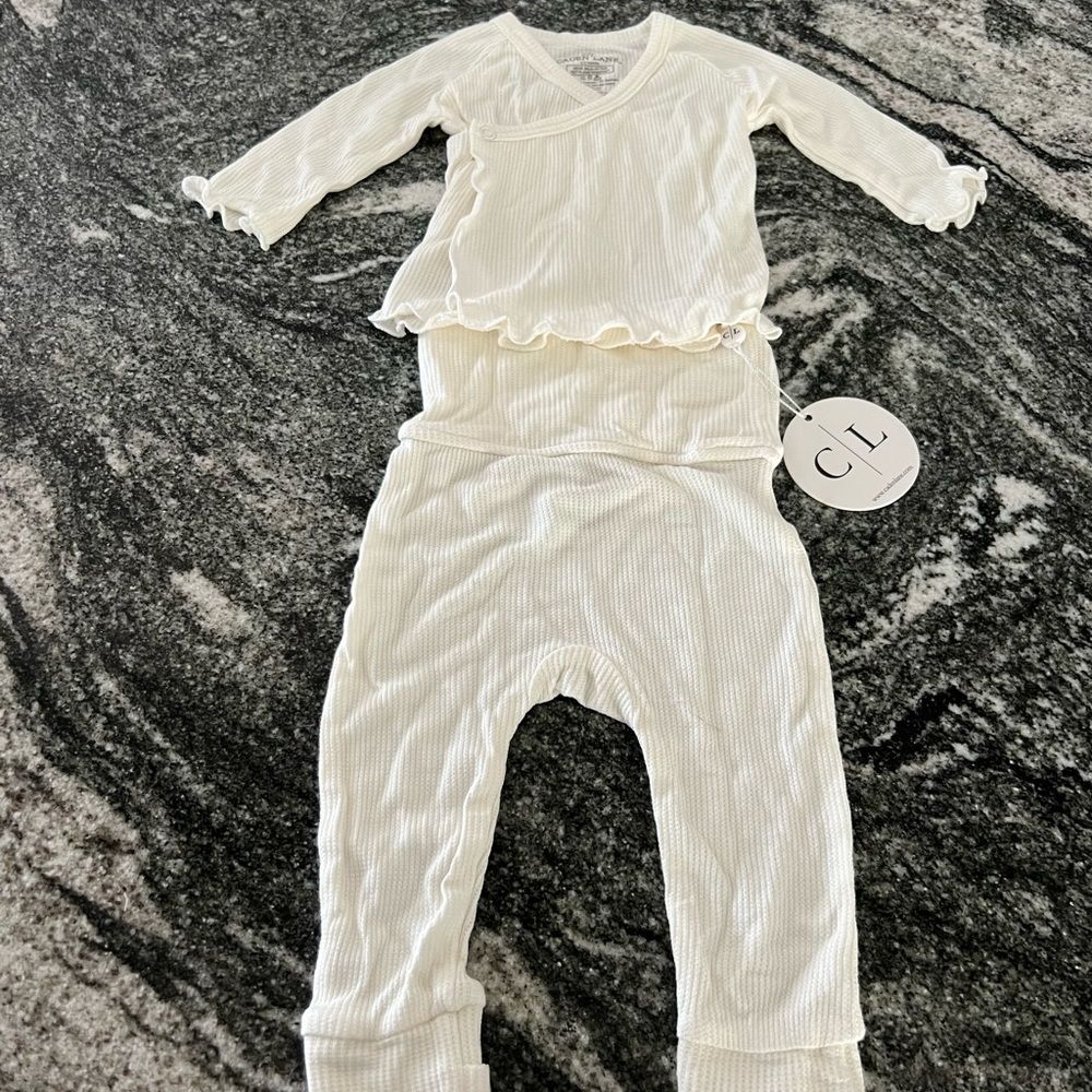 Caden Lane 2PC Waffle Crossover Top & Bottom Gardenia.  Size 0-3 Months